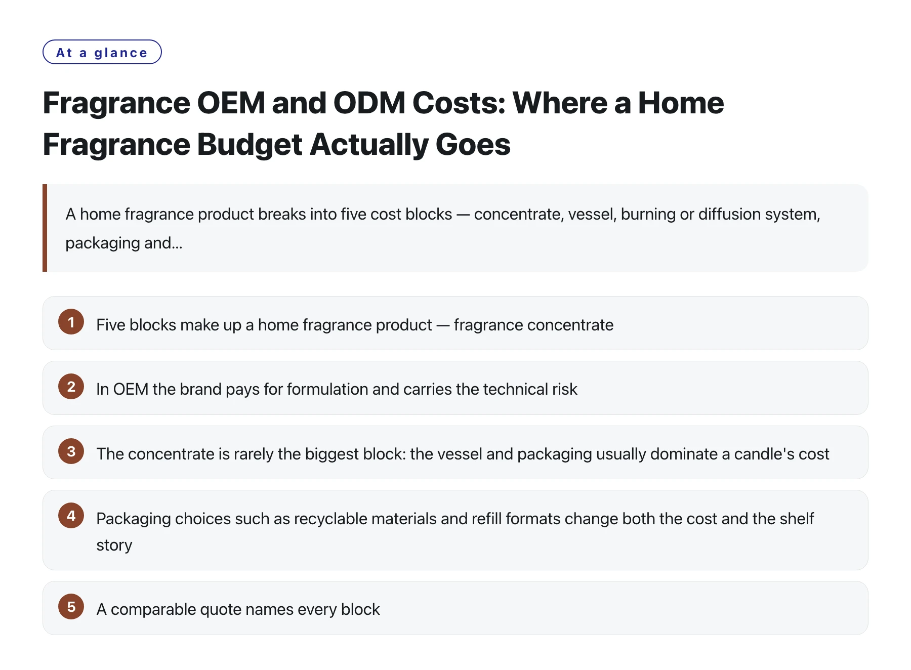 Fragrance OEM and ODM Costs: Where a Home Fragrance Budget Actually Goes——全文要点速览